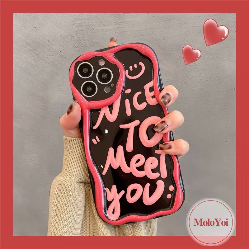 IPHONE Ins Fashion Art Letter Smile Case Kompatibel Untuk Iphone14 11 13 12 Pro Max 7plus XR 6s 6 7 8 Plus X XS Max SE 2020 Lembut 3D Bergelombang Melengkung Tepi Shockproof Airbag Glossy Phone Case