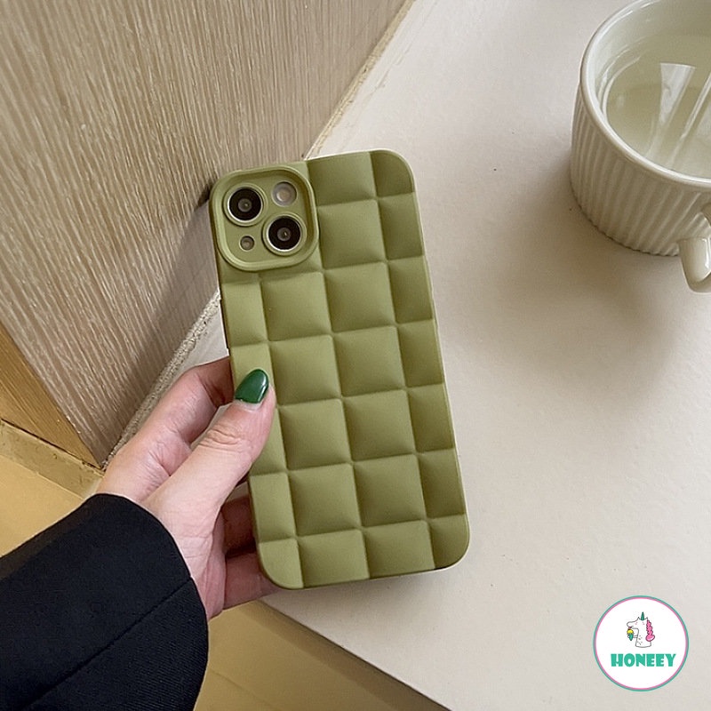 Mewah Lucu Warna Solid Color Grid Matte Soft Phone Case Untuk iPhone 14 Pro Max11 13 12 Silikon Lembut Indah Ponsel Penutup Belakang