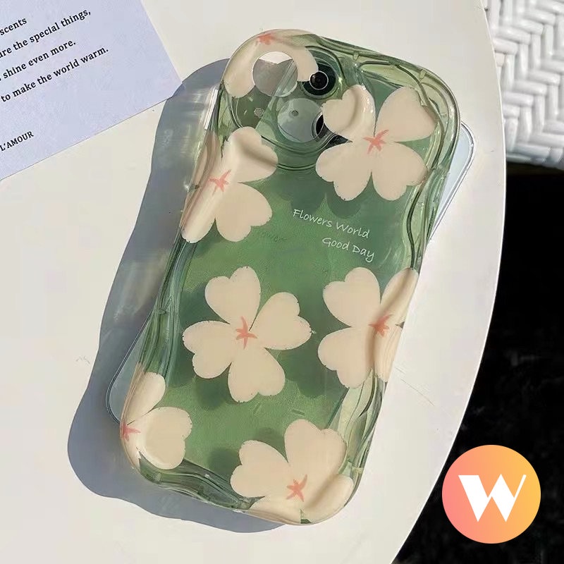 IPHONE Case Bunga Kompatibel Untuk Iphone11 13 12 14 Pro Max 7plus XR 7 8 6s 6 Plus X XS Max SE 2020 Tpu Lembut Shockproof Airbag Glossy 3D Wavy Curved Edge Fresh Flowers Back Cover