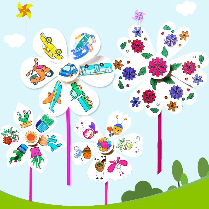 [Harga Grosir] 1set Kosong Kincir Graffiti Mainan DIY Kincir Kertas Warna Anak Kreatif Lukisan Mainan Color Sense Mainan Edukasi Tk Seni Kerajinan Paket