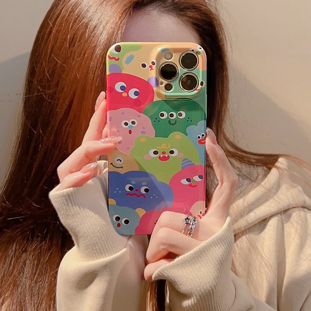 Ultrathin PC Hard Full Protective Case IPhone 7 8 Plus 7+ 8+ XR XS Max 11 12 13 14 Pro Max 14Plus SE 2020 Women's Gift Colorful Monster Nonskid