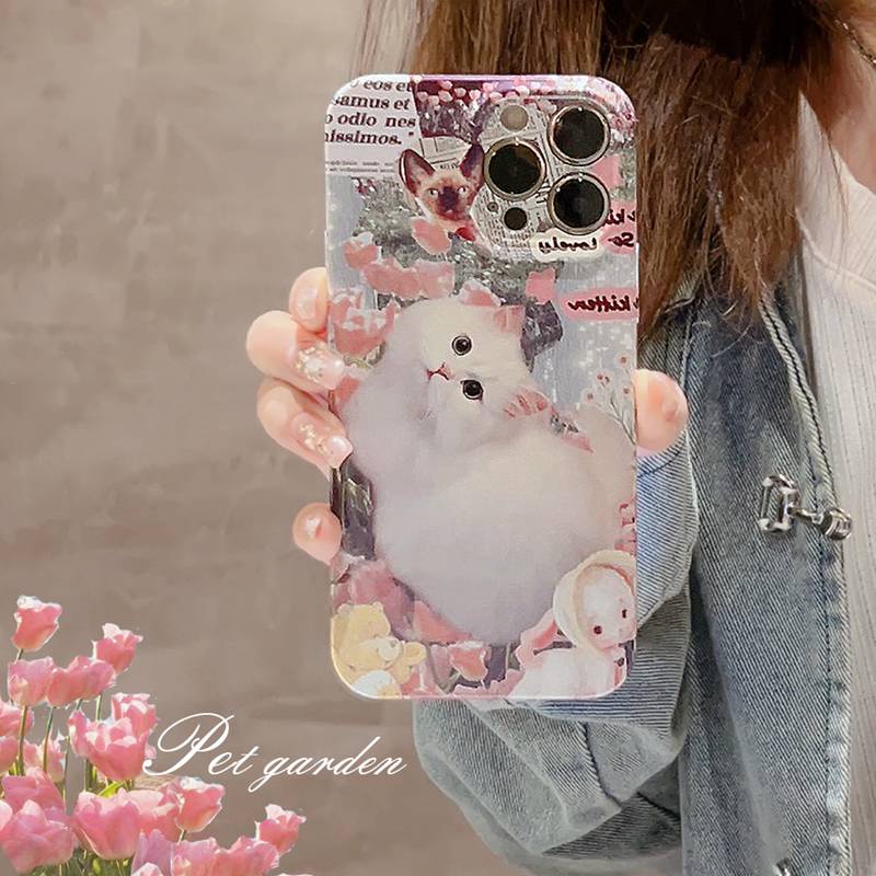 Ultrathin PC Hard Full Protective Case IPhone 7 8 Plus 7+ 8+ XR XS Max 11 12 13 14 Pro Max 14Plus SE 2020 Women's Gift Cute Pink Flower Cat Nonskid