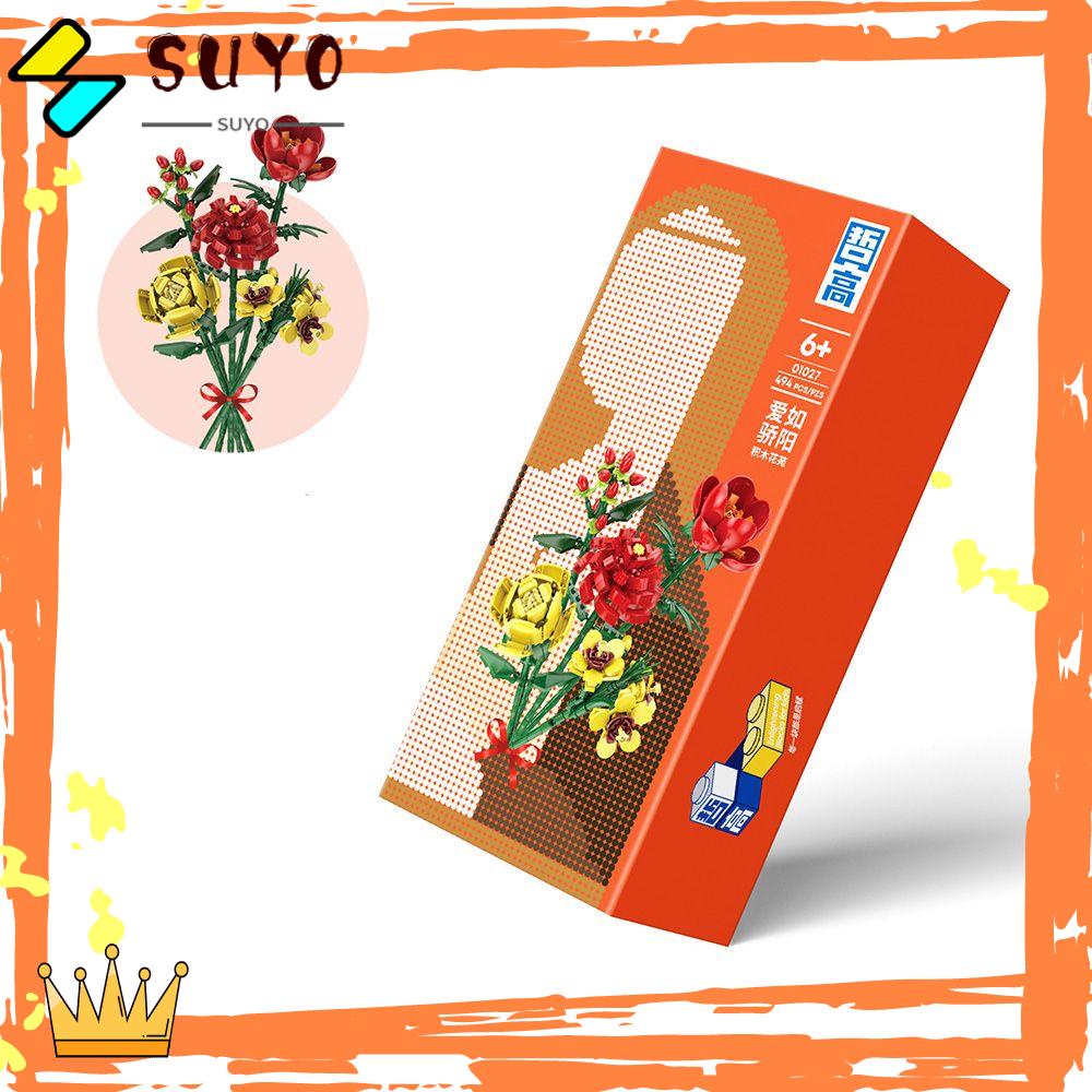 Suyo Building Blocks Flower DIY Mainan Bunga Mawar Merah Jaring Tiga Dimensi