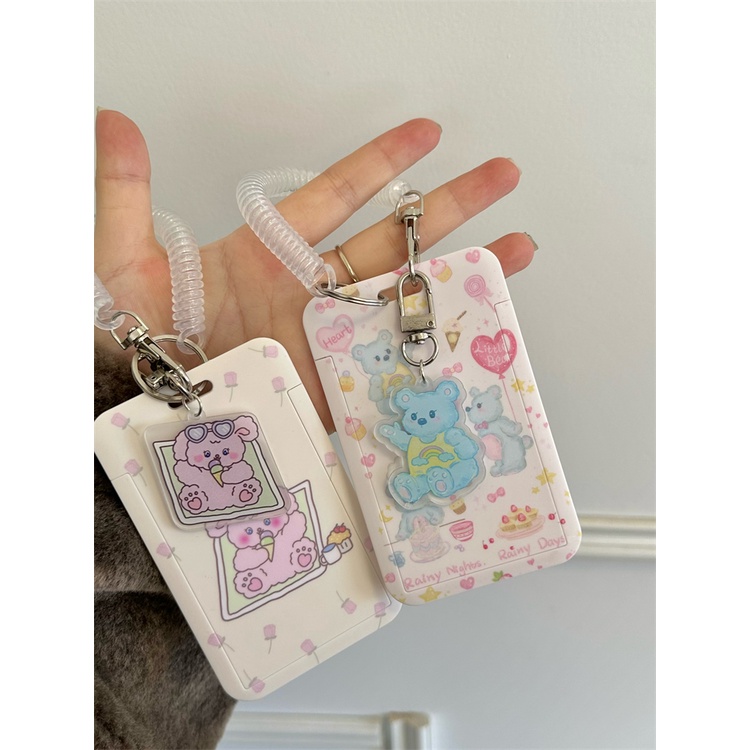 Ins Gadis Hati Lucu Bunny Card Holder Kartu Makan Siswa Kartu Bus Kartu Kontrol Akses Foto ID Holder
