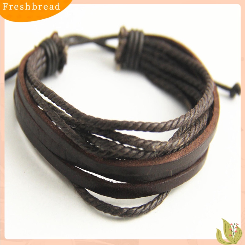 &lt; Freshbread &gt; Men Bracelet Vintage Multi Layers Faux Leather All Match Gelang Cowok Untuk Hadiah