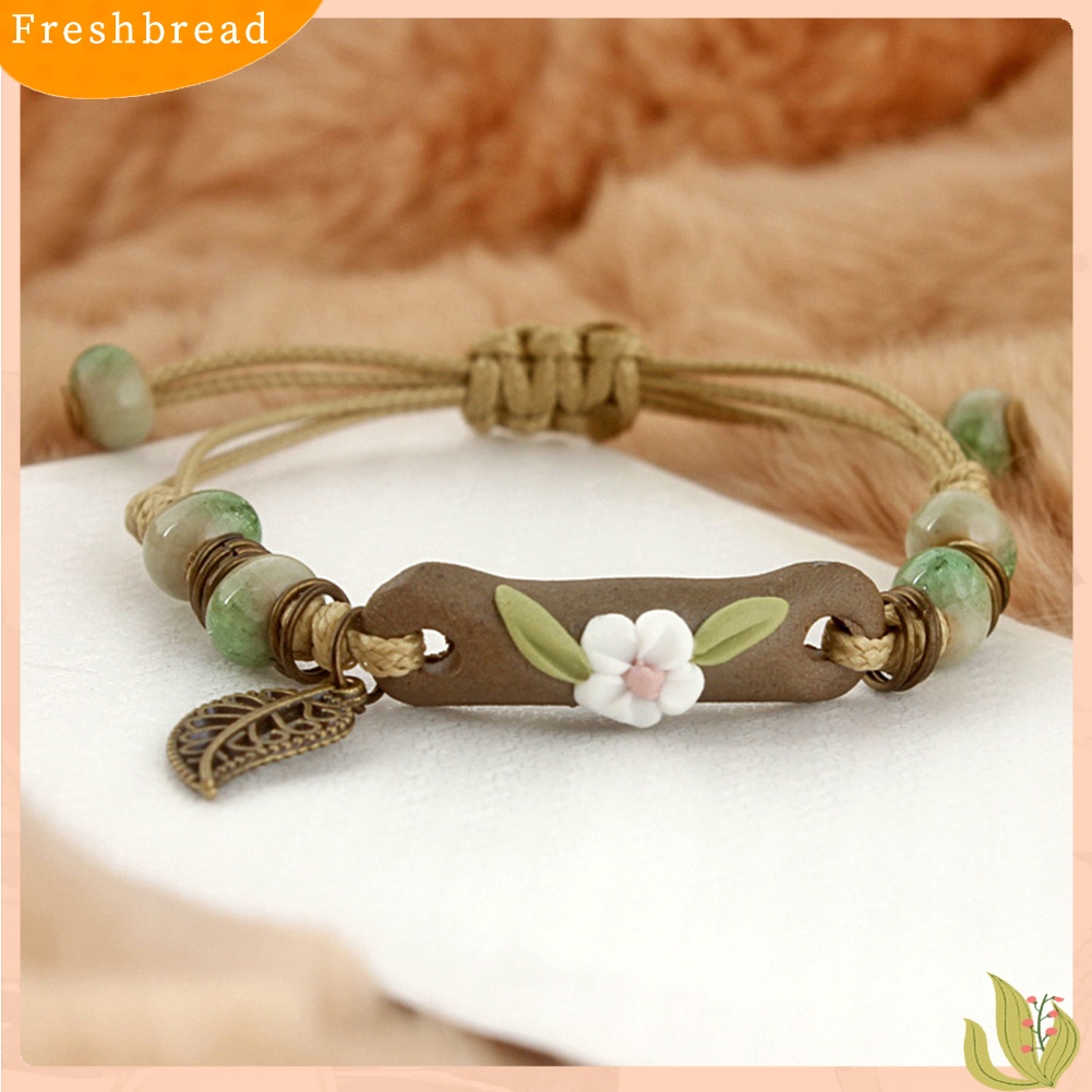 &lt; Freshbread &gt; Fashion Wanita Bunga Daun Porselen Pesona Anyaman Gelang Adjustable Perhiasan Hadiah