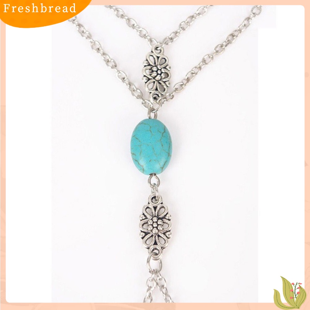 &lt; Freshbread &gt; Wanita Berongga Ukir Bunga Faux Turquoise Harness Tangan Rantai Cincin Link Gelang