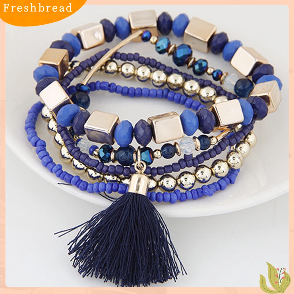 &lt; Freshbread &gt; Gelang Gaya Bohemian Retro Resin Cewek Multilayer Bead Bracelet Untuk Wisuda