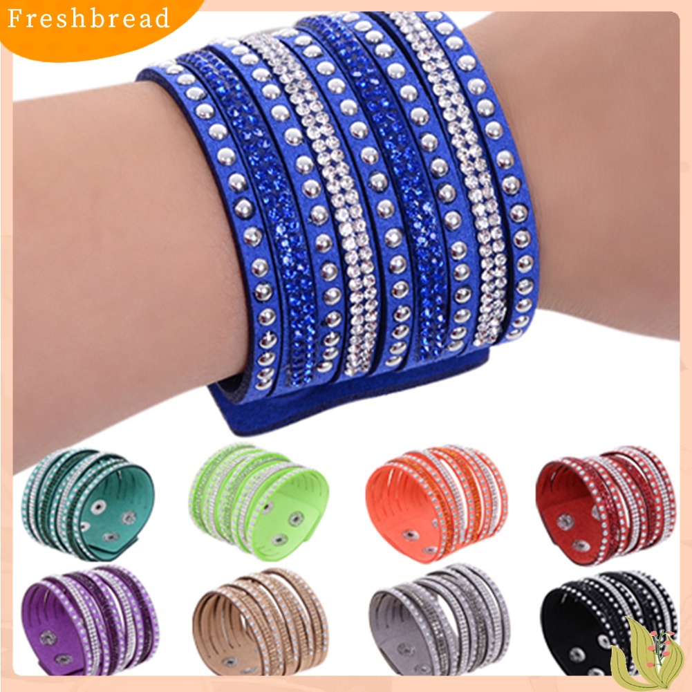 &lt; Freshbread &gt; Wanita Multilayer Rivet Berlian Imitasi Beludru Manset Bangle Gelang Gelang Hadiah