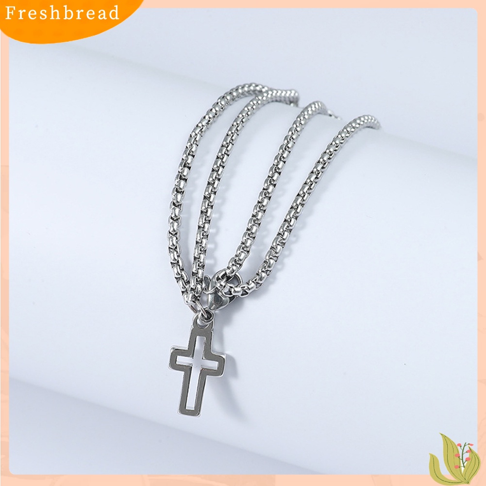 &lt; Freshbread &gt; Wanita Pria Liontin Salib Double Strand Rantai Titanium Steel Gelang Perhiasan