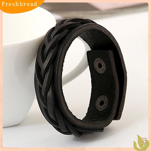 &lt; Freshbread &gt; Pria Keren Gaya Klasik Rajutan Kulit Bangle Punk Wristband Cuff Bracelet