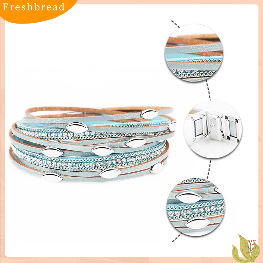 &lt; Freshbread &gt; Fashion Wanita Daun Pesona Berlian Imitasi Multi Layer Gelang Bangle Perhiasan Hadiah