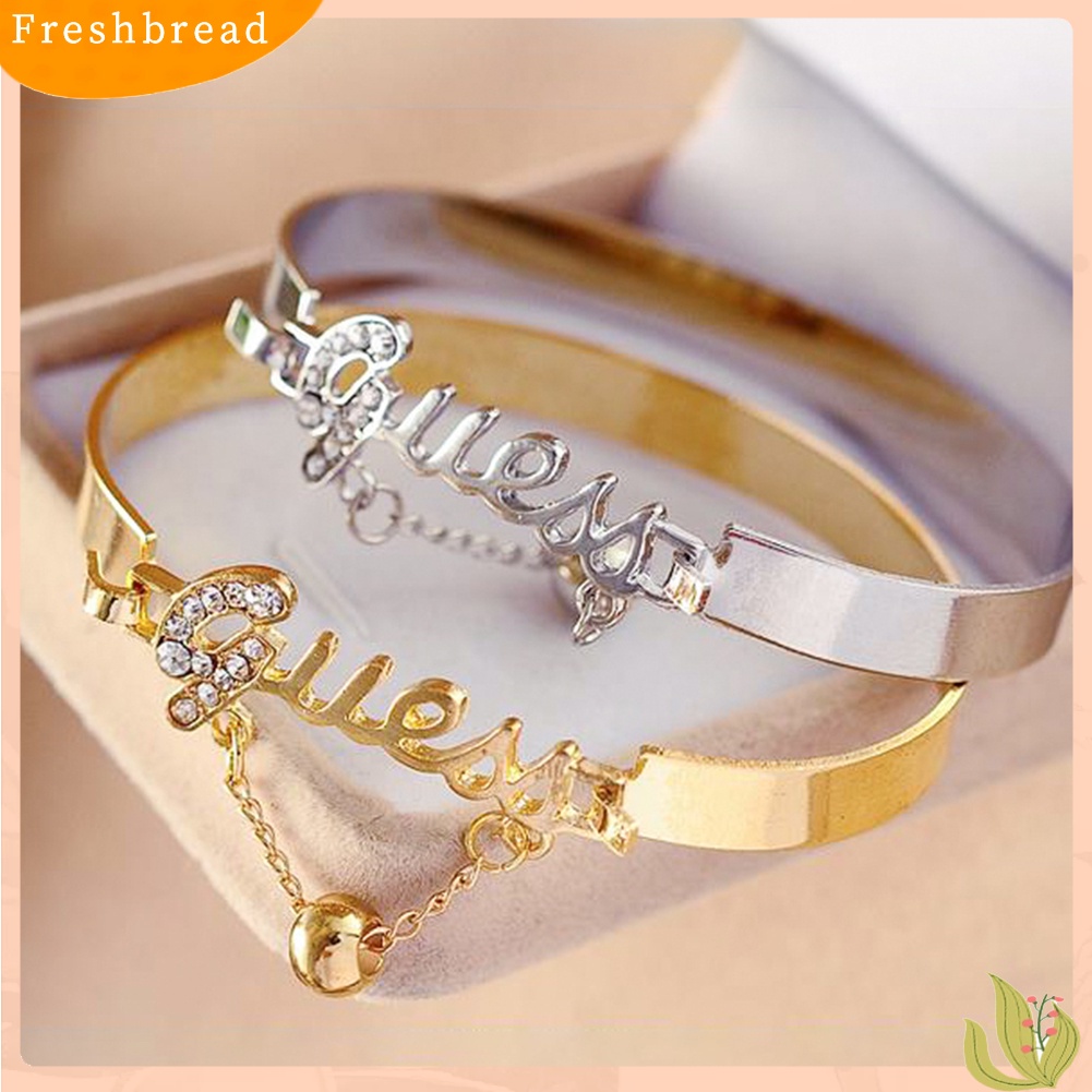 &lt; Freshbread &gt; Huruf Elegan Berlian Imitasi Mengkilap Manik Liontin Bangle Wanita Gelang Hadiah