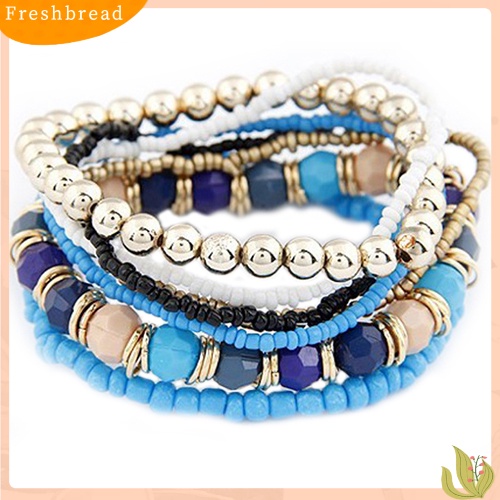 &lt; Freshbread &gt; Manik-Manik Akrilik Multilayer Gaya Bohemia Wanita Gelang Pantai Musim Panas Bangle