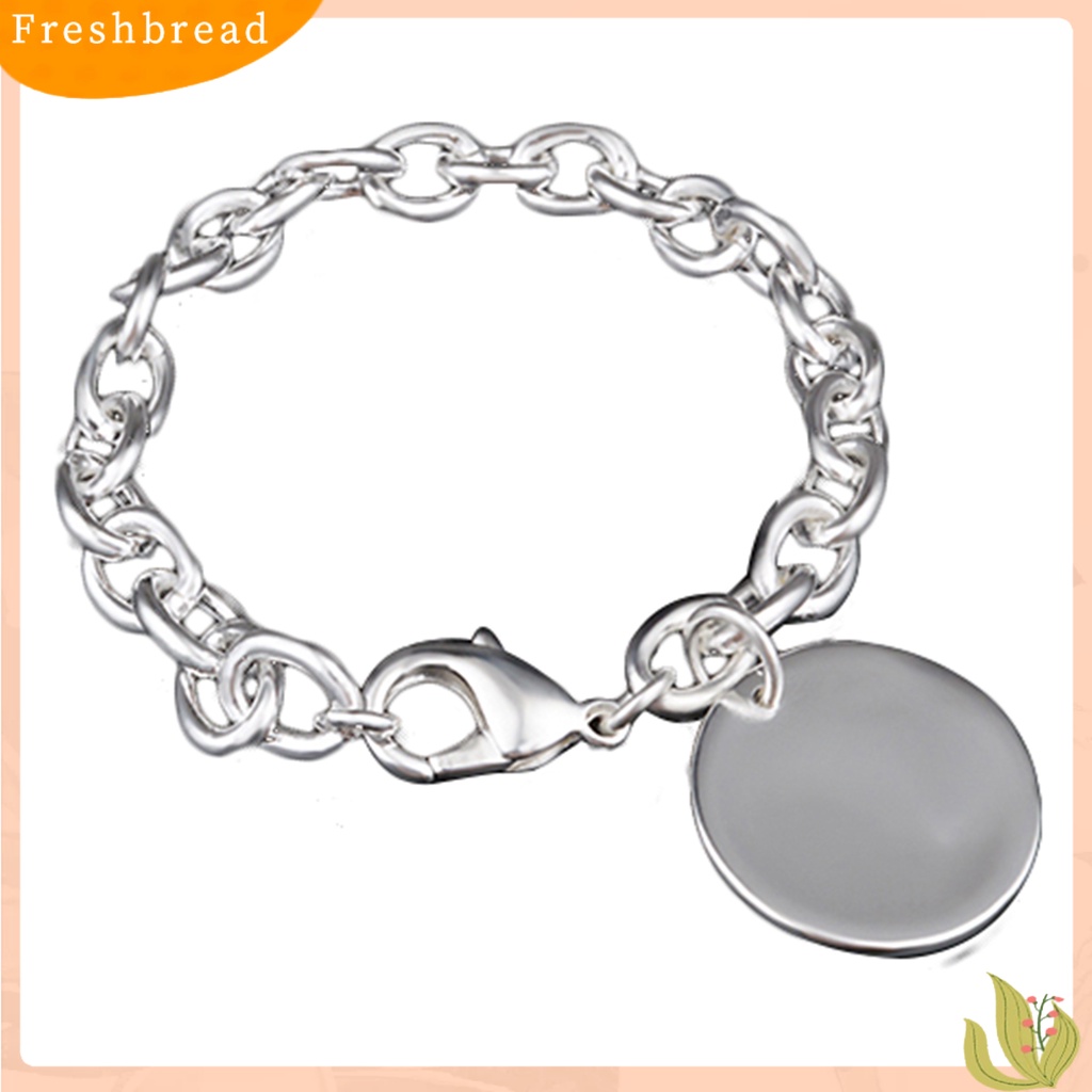 &lt; Freshbread &gt; Wanita Perak Berlapis Pesona Bulat Liontin Rantai Link Bangle Gelang Perhiasan