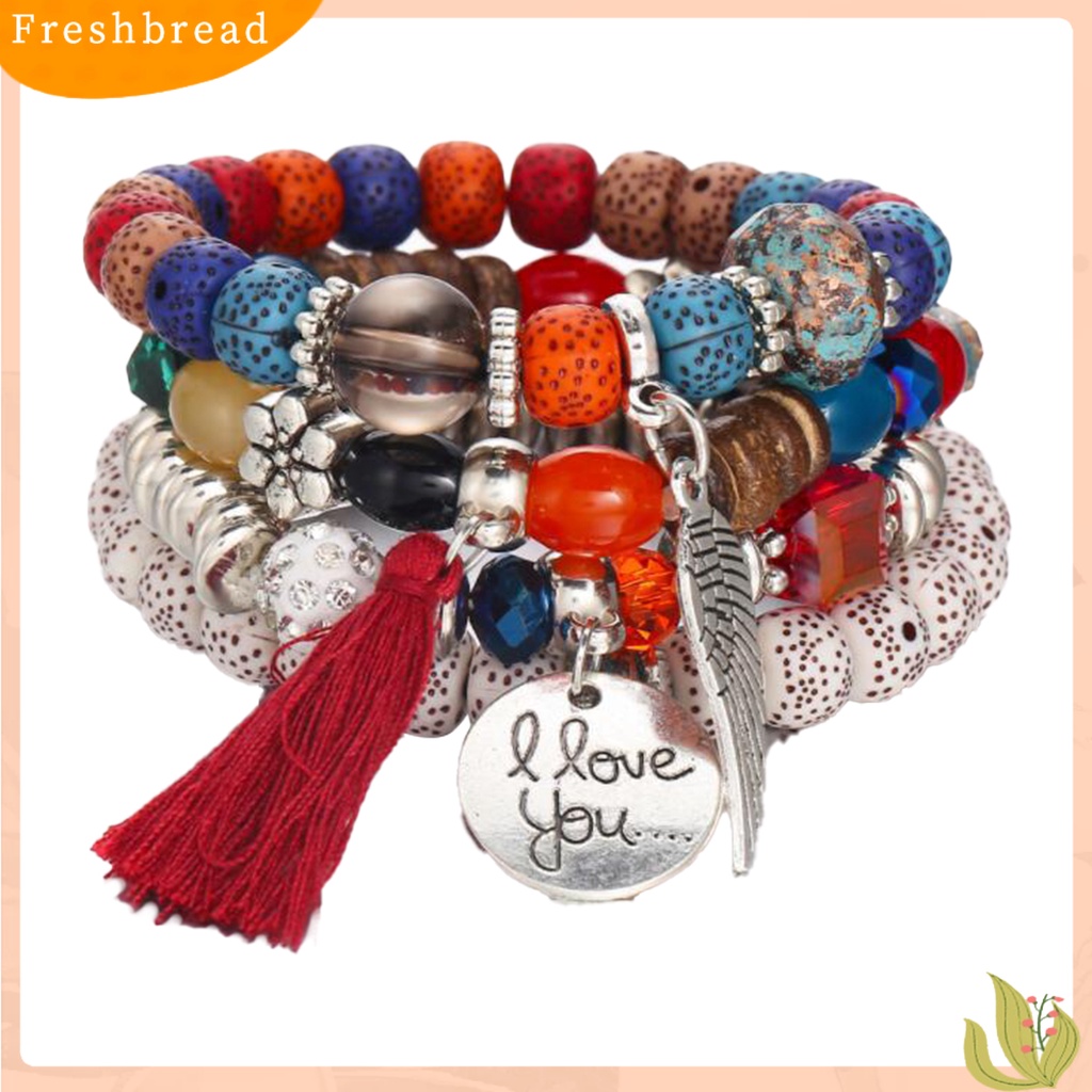 &lt; Freshbread &gt; 4Pcs/Set Gelang Manik-Manik Gaya Bohemian Dapat Ditumpuk Multi-layer Modern Nice-looking Charm Bracelet Untuk Wanita