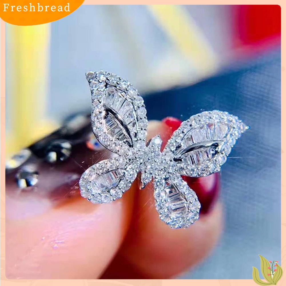 &lt; Freshbread &gt; Vintage Wanita Cubic Zirconia Hias Kupu-Kupu Jari Cincin Pesta Perhiasan Hadiah