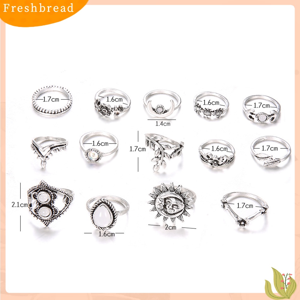 &lt; Freshbread &gt; 14Pcs Vintage Bunga Matahari Bulan Jari Midi Knuckle Rings Set Wanita Perhiasan Pesta