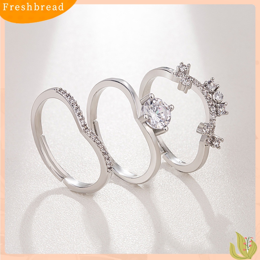 &lt; Freshbread &gt; 3in1 Couple Fashion Perak Berlapis Mahkota Jari Cincin Pesta Perhiasan Aksesori