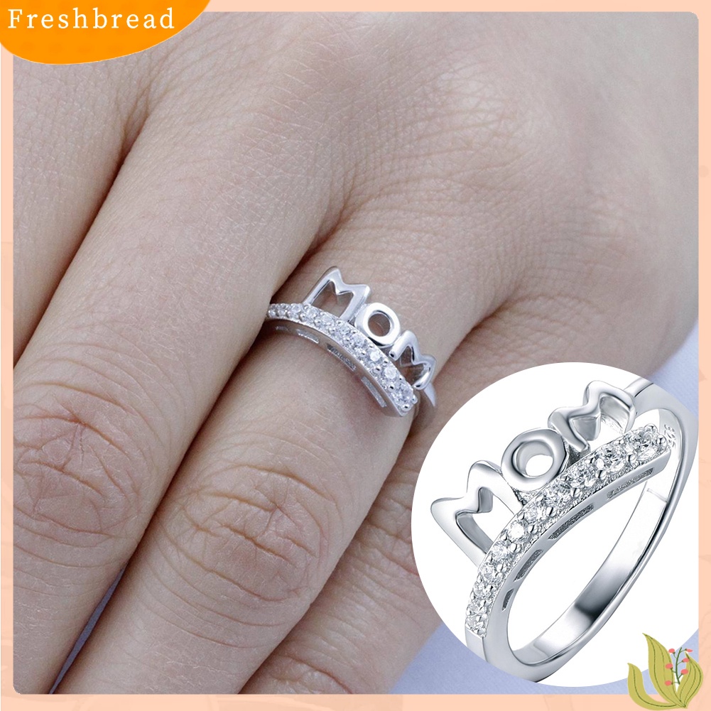 &lt; Freshbread &gt; Fashion Zirkon Bertatahkan Berongga Ibu Surat Jari Band Cincin Hadiah Hari Ibu