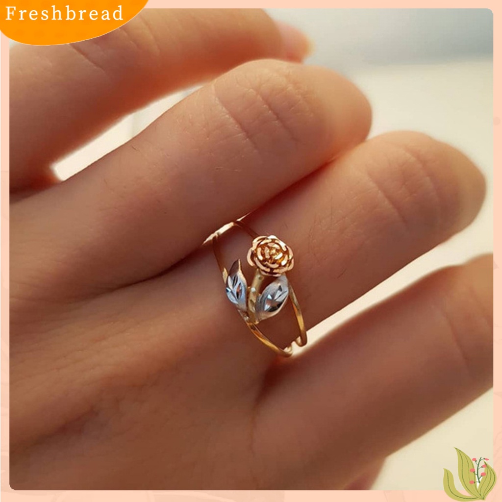 &lt; Freshbread &gt; Wanita Cincin Mawar Ganda Warna Perhiasan Electroplating Bunga Chic Cincin Hadiah Ulang Tahun