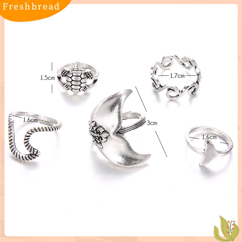 &lt; Freshbread &gt; 5Pcs/Set Boho Wanita Turtle Wave Whale Tail Knuckle Midi Jari Cincin Perhiasan