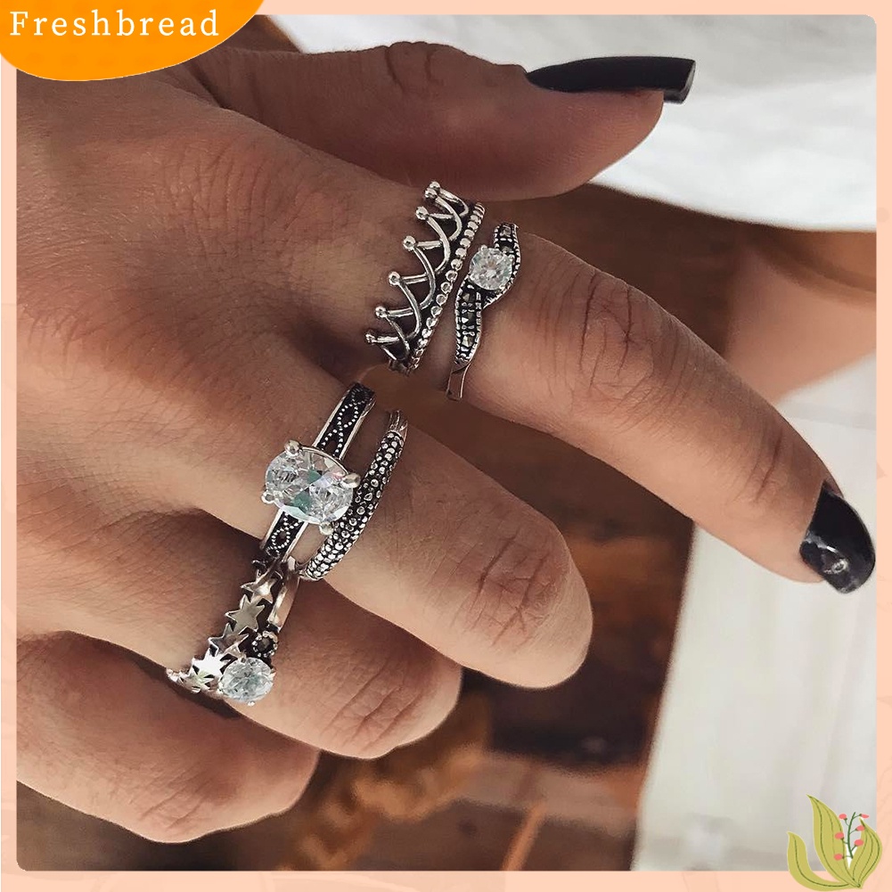 &lt; Freshbread &gt; 6pcs Antik Infinity Mahkota Berlian Imitasi Knuckle Finger Joint Rings Perhiasan Pesta