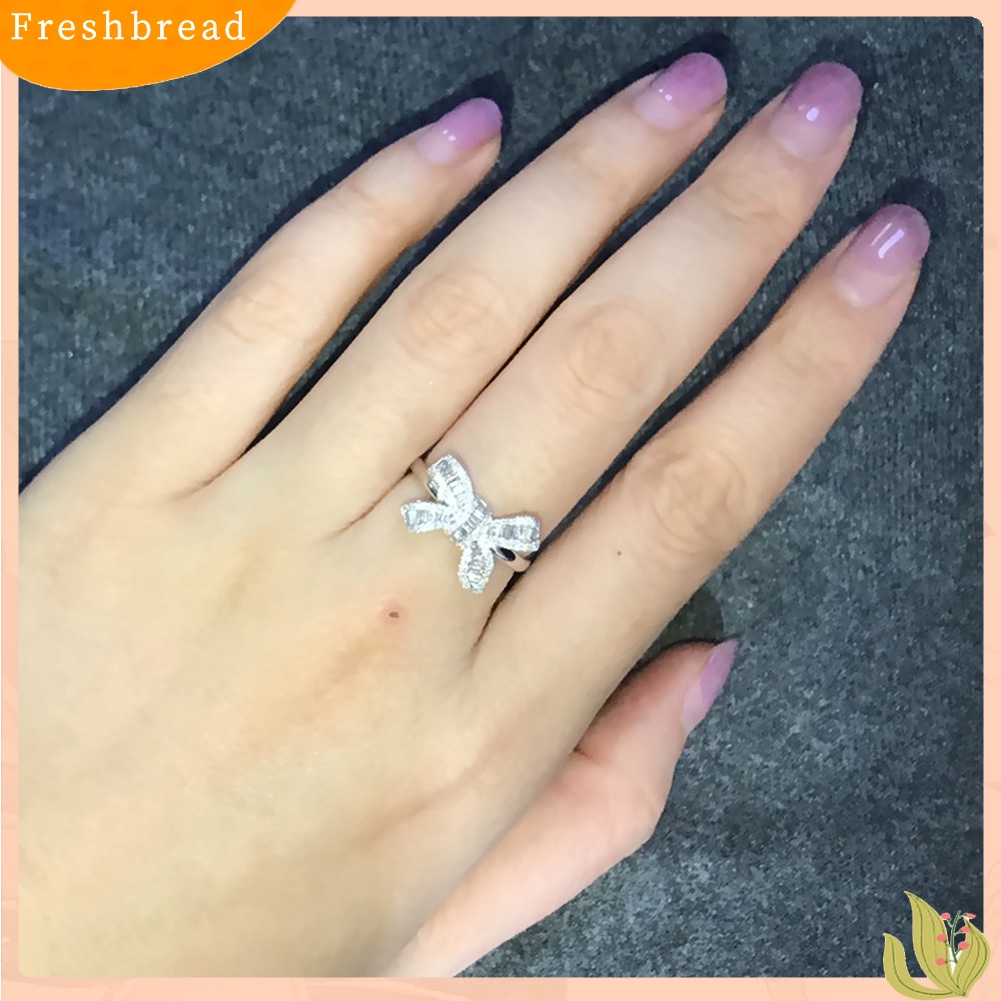 &lt; Freshbread &gt; Pesta Pernikahan Mewah Penuh Berlian Imitasi Busur Wanita Jari Cincin Pengantin Perhiasan Hadiah