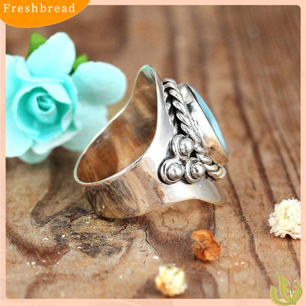 &lt; Freshbread &gt; Jari Cincin Boho Vintage Rim Lebar Geometris Electroplating Hias Hadiah Pria Wanita Hijau Perhiasan Cincin Koktail Permata Imitasi Untuk Pakaian Sehari-Hari