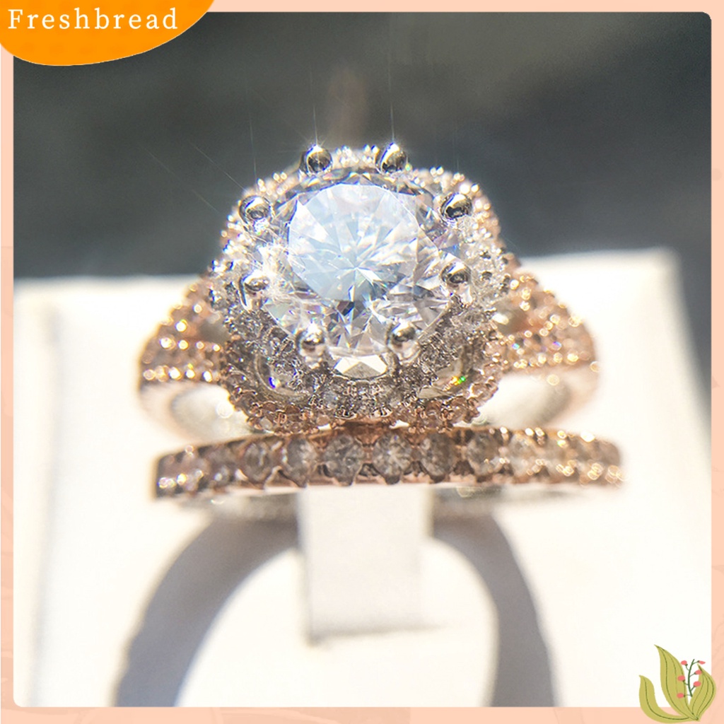 &lt; Freshbread &gt; 2 Pcs Temperamen Indah Kilau Terang Electroplating Engagement Rings Berlian Imitasi Mengkilap Wanita Jari Cincin Perhiasan Aksesoris