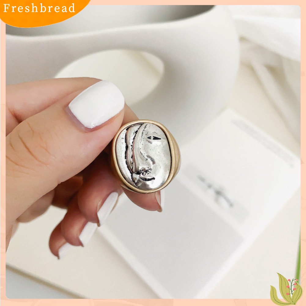 &lt; Freshbread &gt; Vintage Wanita Potret Bulat Geometris Jari Cincin Pernyataan Pesta Perhiasan Hadiah