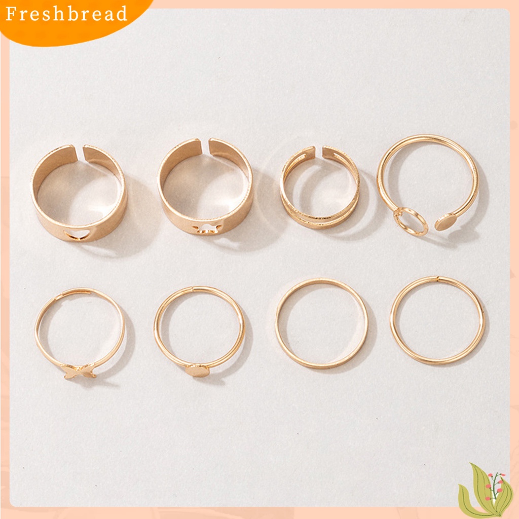 &lt; Freshbread &gt; 8Pcs Cincin Buku Jari Hati Kupu-Kupu Bintang Berlapis Stackable Unisex Rings Perhiasan Aksesoris