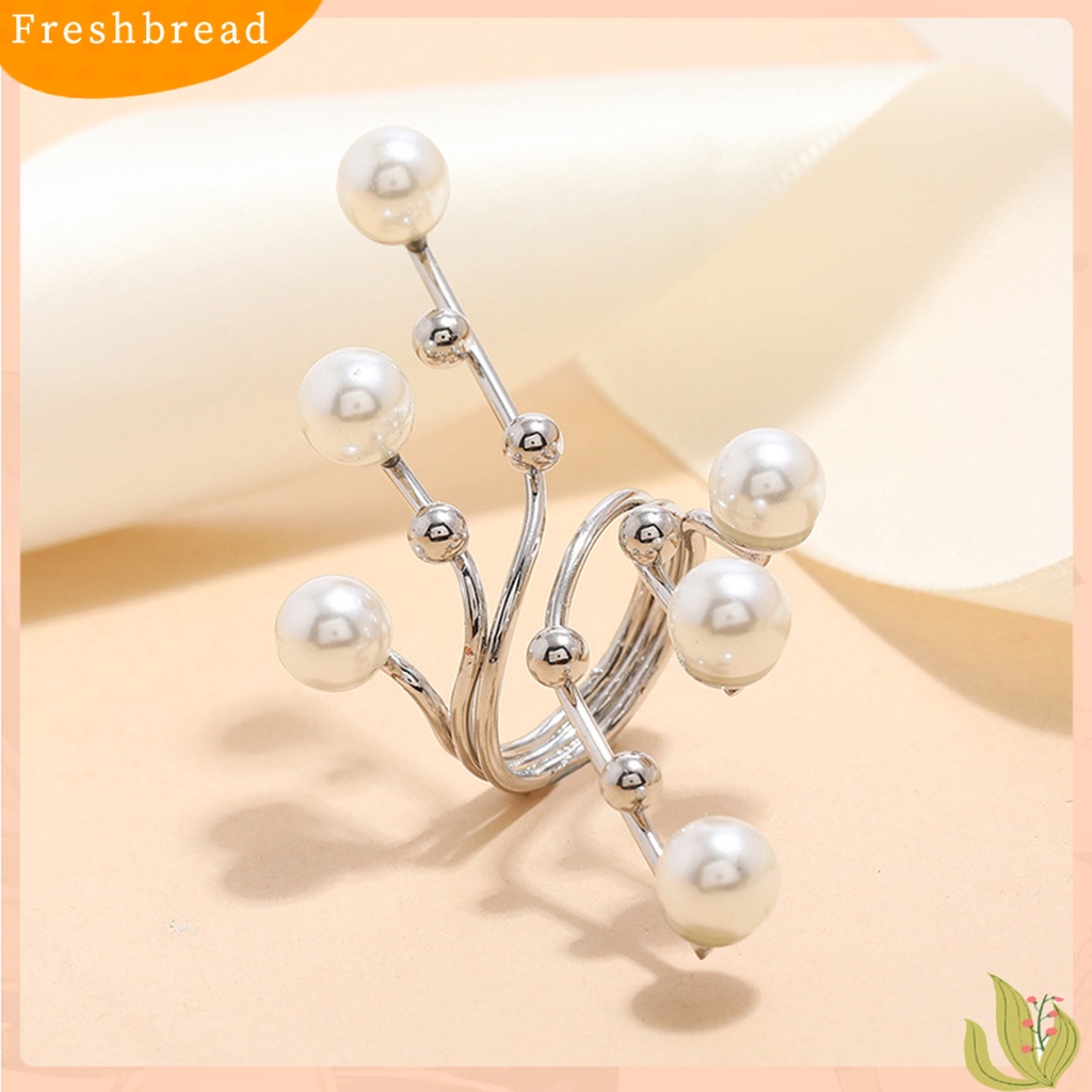 &lt; Freshbread &gt; Pembukaan Cincin Berlebihan Kepribadian Geometris Besar Lapisan Ganda Hadiah Elegan Mengkilap Tinggi Mutiara Imitasi Cabang Wanita Cincin Perhiasan Fashion