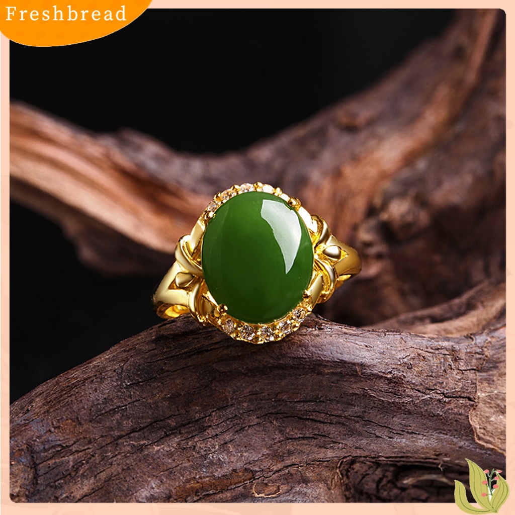 &lt; Freshbread &gt; Cincin Terbuka Dapat Disesuaikan Kalsedon Imitasi Buatan Batu Permata Alloy Retro Open Adjustable Ring Untuk Ulang Tahun
