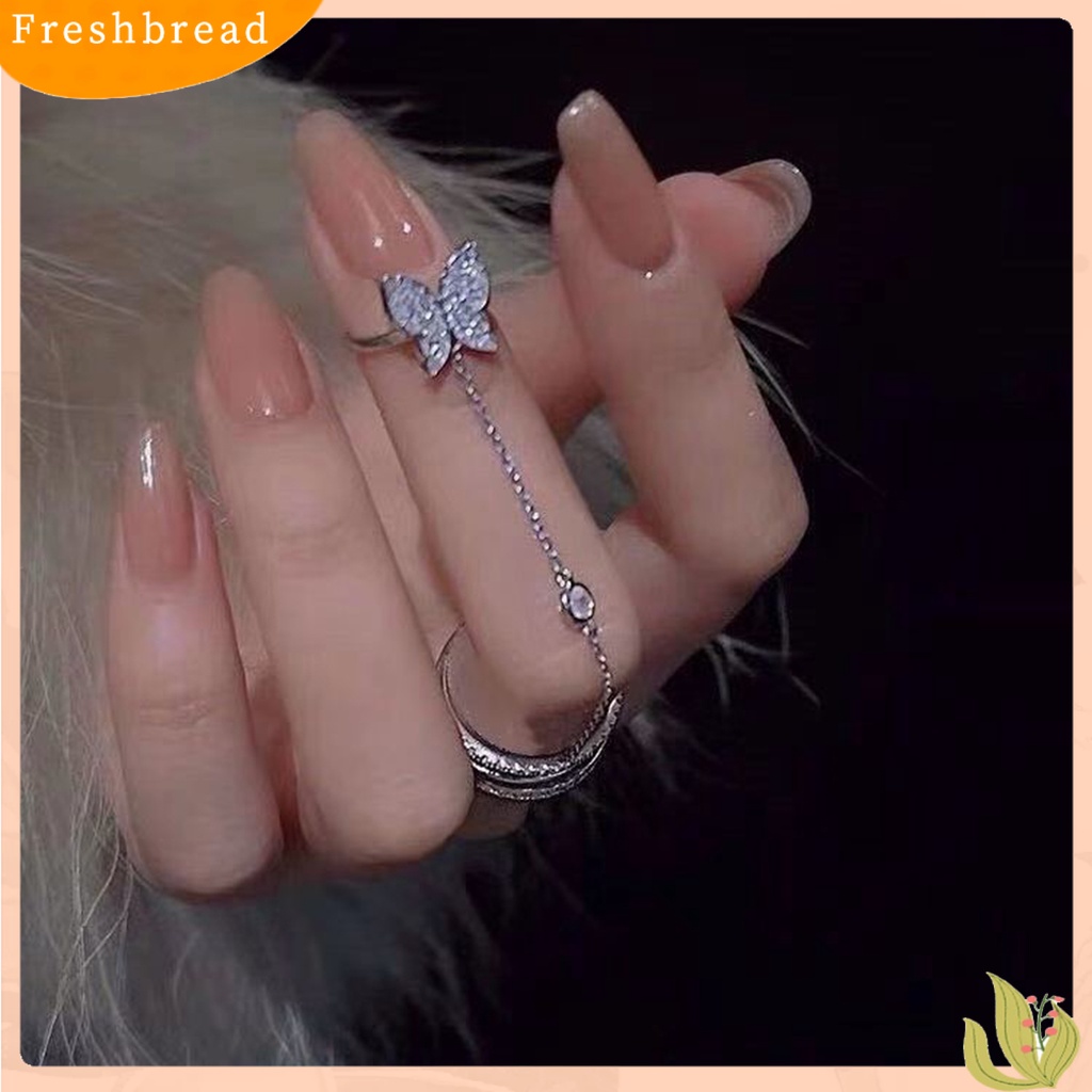 &lt; Freshbread &gt; Jari Cincin Bentuk Indah Paduan Berkilau Upacara Pernikahan Kupu-Kupu Cincin Terbuka Perhiasan Bergaya Hadiah Ulang Tahun