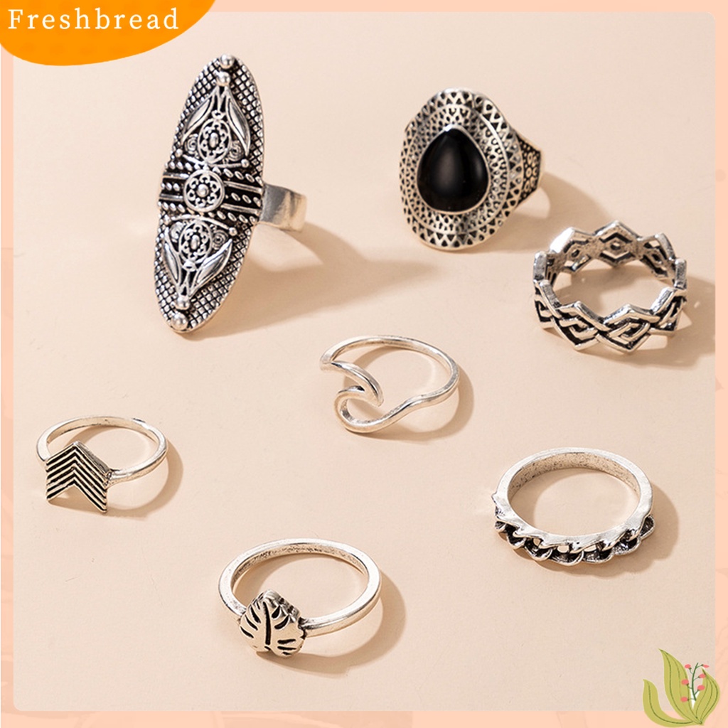 &lt; Freshbread &gt; 7Pcs Cincin Bohemian Wanita Anti Tarnish Geometris Permata Imitasi Jari Cincin Set Perhiasan Untuk Pesta