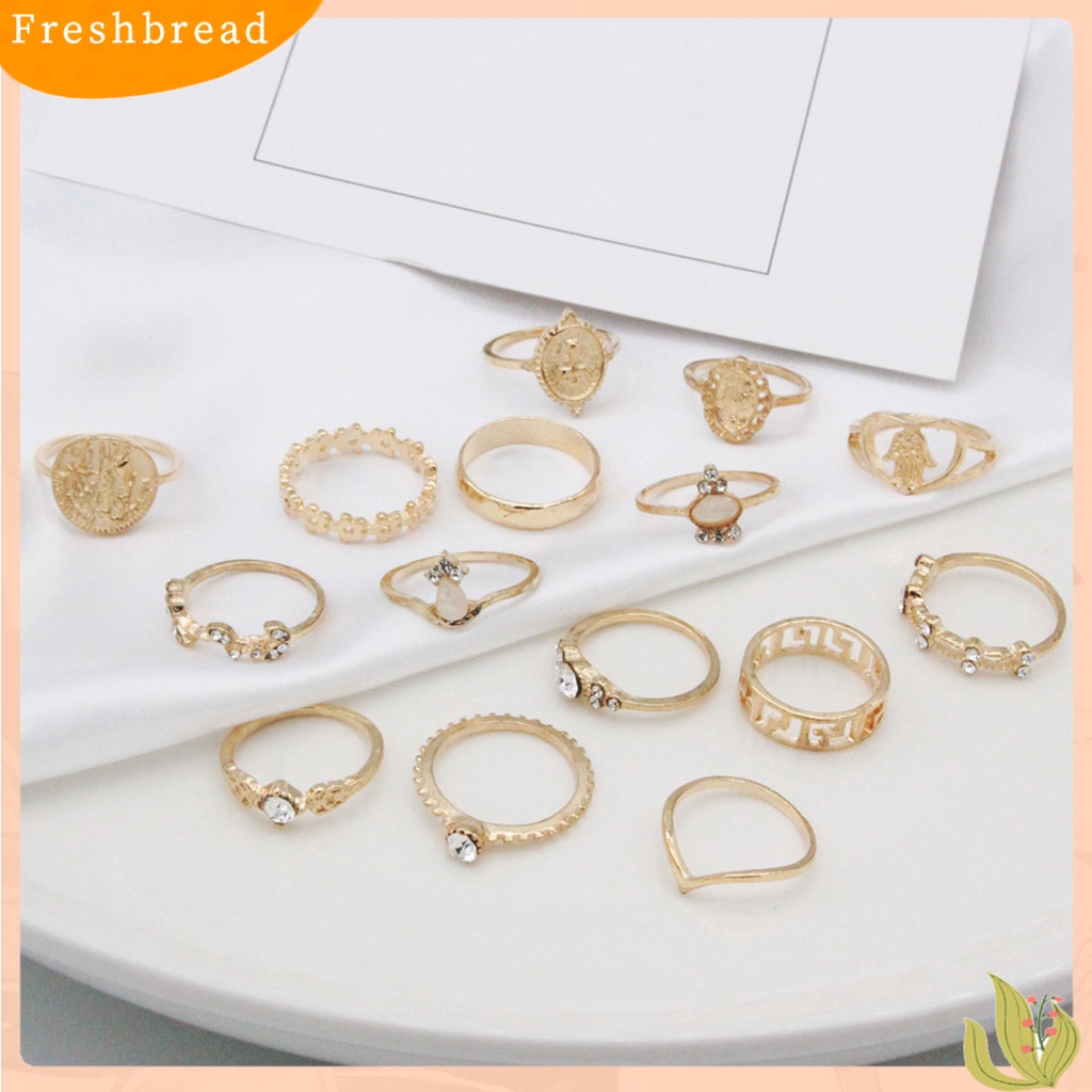 &lt; Freshbread &gt; 15Pcs/Set Cincin Fashion Cincin Jari Kristal Imitasi Hati Alloy Artistik Untuk Pakaian Sehari-Hari