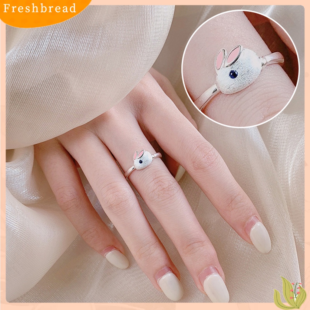 &lt; Freshbread &gt; Wanita Cincin Manis Glasir Cubic Zirconia Tergabung Adjustable Opening Design Dekoratif Hadiah Tahun Baru Kelinci Lucu Jari Telunjuk Cincin Perhiasan Hewan Aksesori Busana