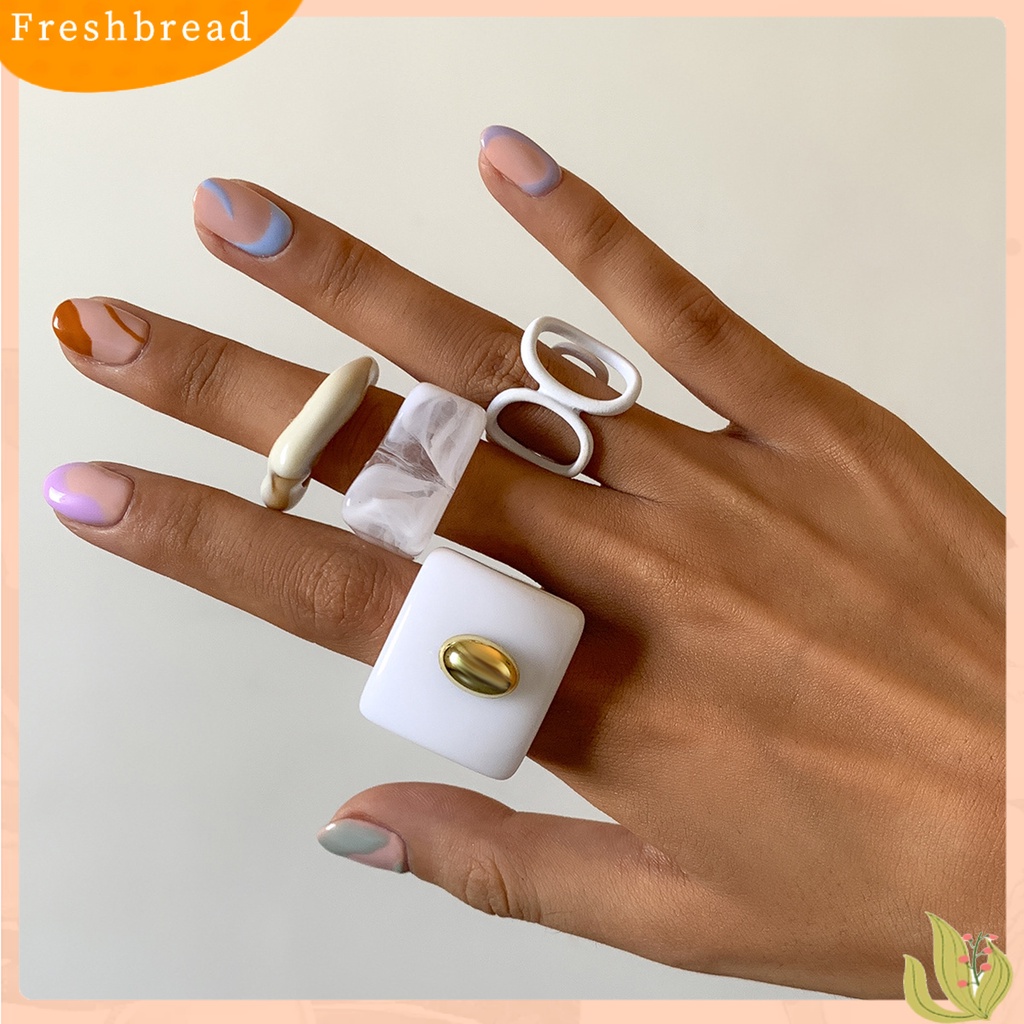 &lt; Freshbread &gt; 4Pcs Cincin Akrilik Menawan Chic Vintage Tebal Open Finger Ring Set Untuk Wanita