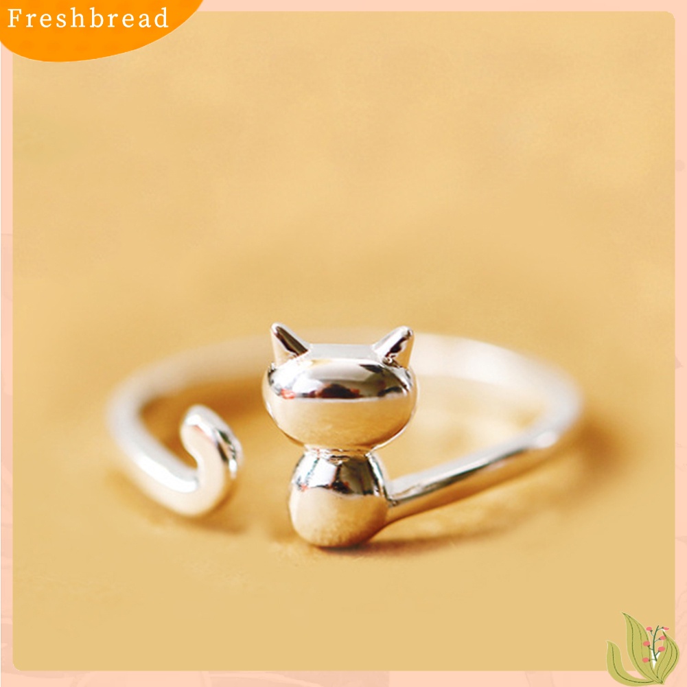 &lt; Freshbread &gt; Wanita Perak Berlapis Kucing Lucu Terbuka Hewan Jari Cincin Adjustable Perhiasan Hadiah