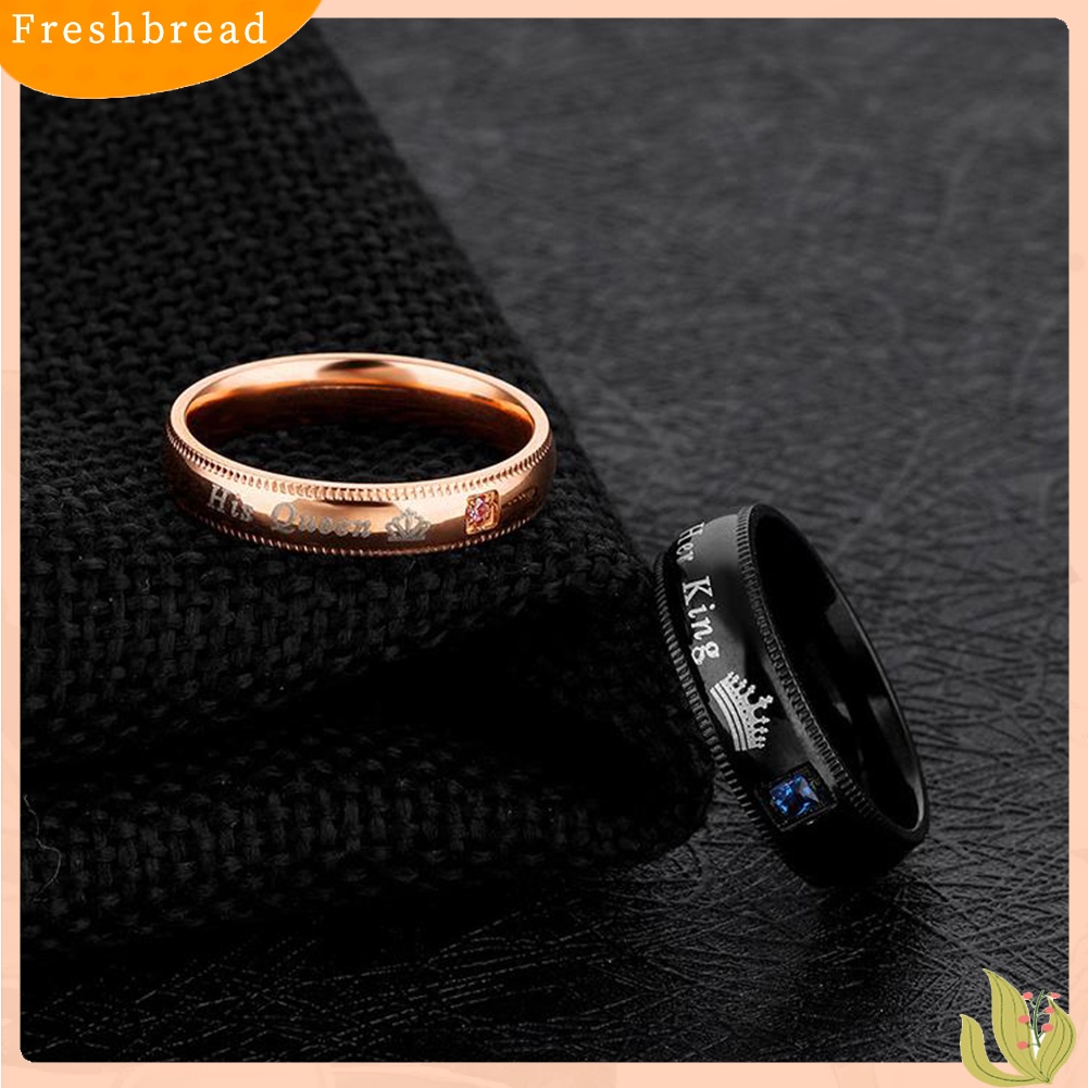 &lt; Freshbread &gt; Fashion Baja Titanium Berlian Imitasi Her King His Queen Pasangan Jari Rings Perhiasan