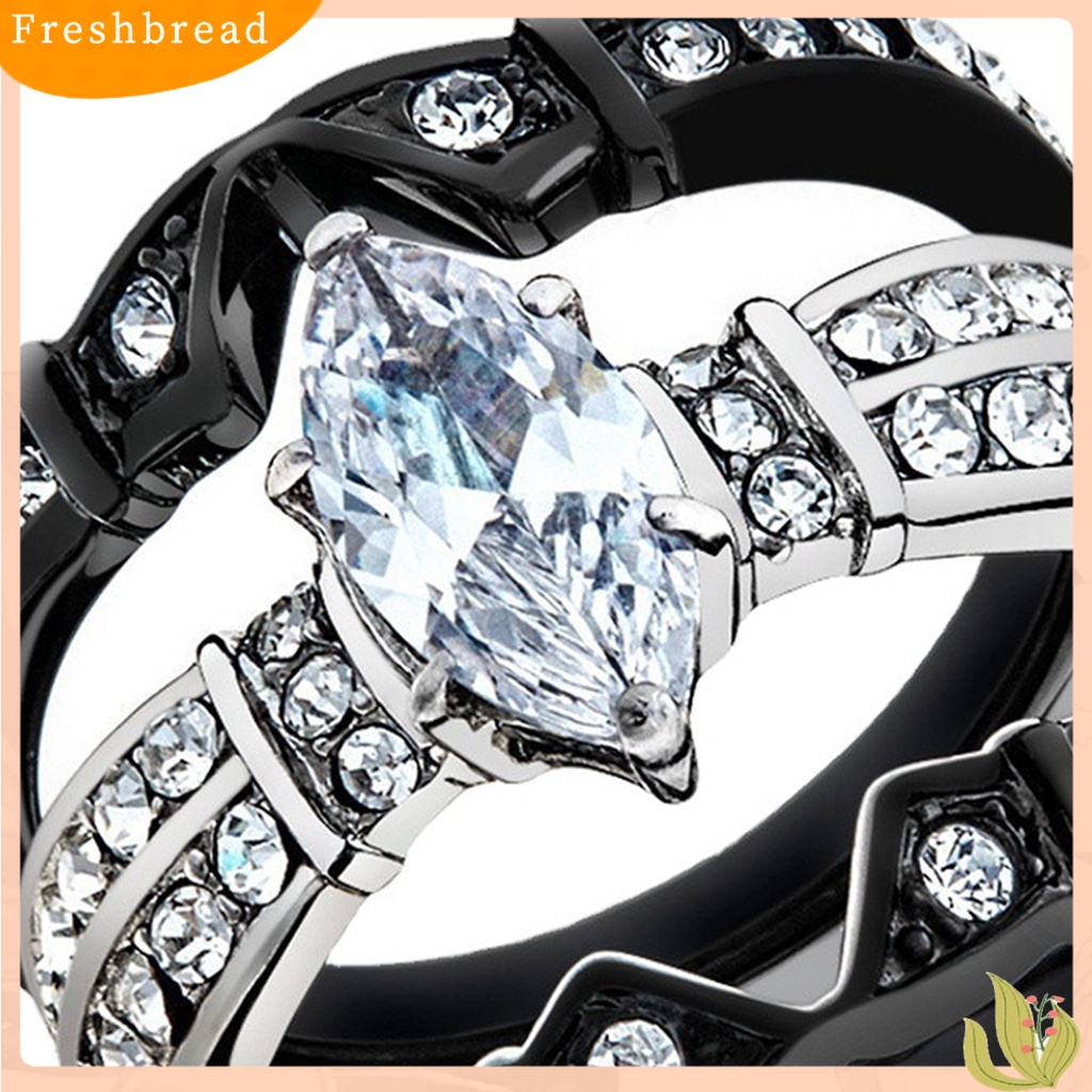 &lt; Freshbread &gt; 3Pcs Wanita Cincin Mewah Tiga Lapisan Mengkilap Cubic Zirconia Hias Berkilau Platinum Disepuh Wanita Lamaran Rings Perhiasan Pernikahan Aksesori Fashion