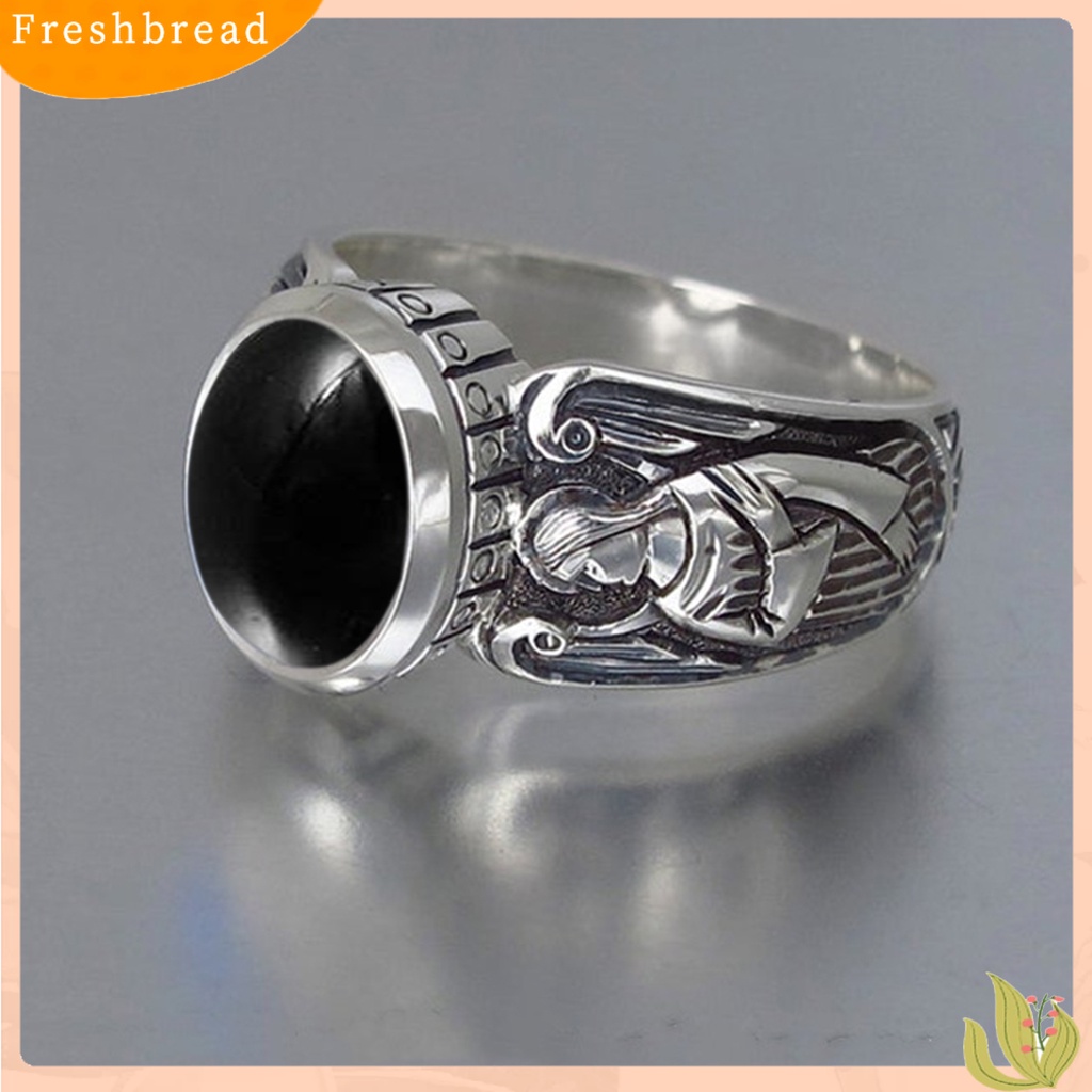 &lt; Freshbread &gt; Lebar Sederhana 2warna Vintage Cincin Wanita Moonstone Angel Pattern Ring Fashion Jewelry