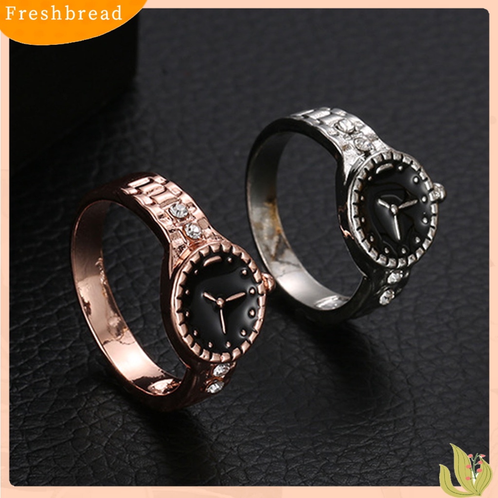 &lt; Freshbread &gt; Jam Tangan Bentuk Berlian Imitasi Alloy Pointer Dial Bulat Cincin Jari Pasangan Untuk Pesta Cocktail