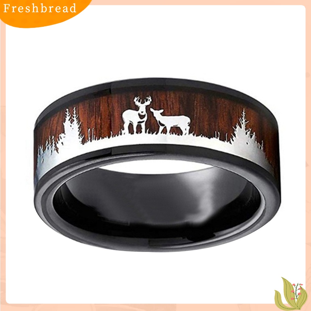 &lt; Freshbread &gt; Pria Wanita Rusa Stag Siluet Baja Titanium Jari Cincin Perhiasan Hadiah Natal