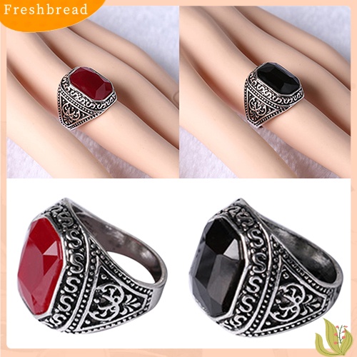 &lt; Freshbread &gt; Pria Wanita Kekasih Vintage Ukir Geometris Resin Alloy Pesta Perhiasan Cincin