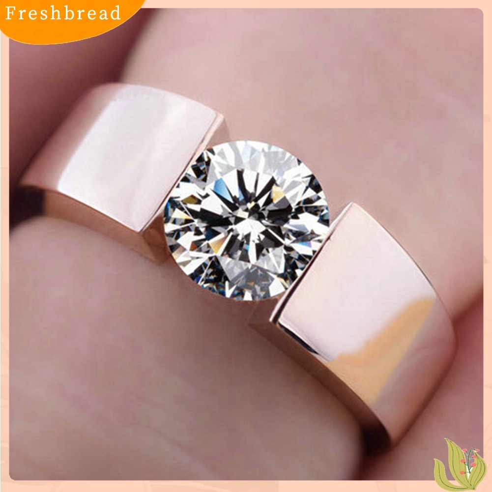 &lt; Freshbread &gt; Unisex Bulat Cubic Zirconia Bertatahkan Jari Cincin Pernikahan Pertunangan Perhiasan Hadiah