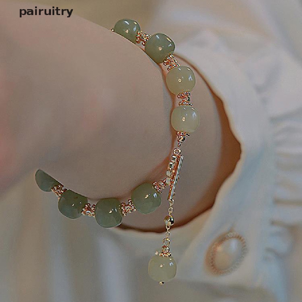 Prt Vintage Cahaya Imitasi Hetian Jade Beaded Charm Gelang Pesta Santai Mutiara Zirkon Perhiasan Fashion Untuk Wanita Hadiah PRT