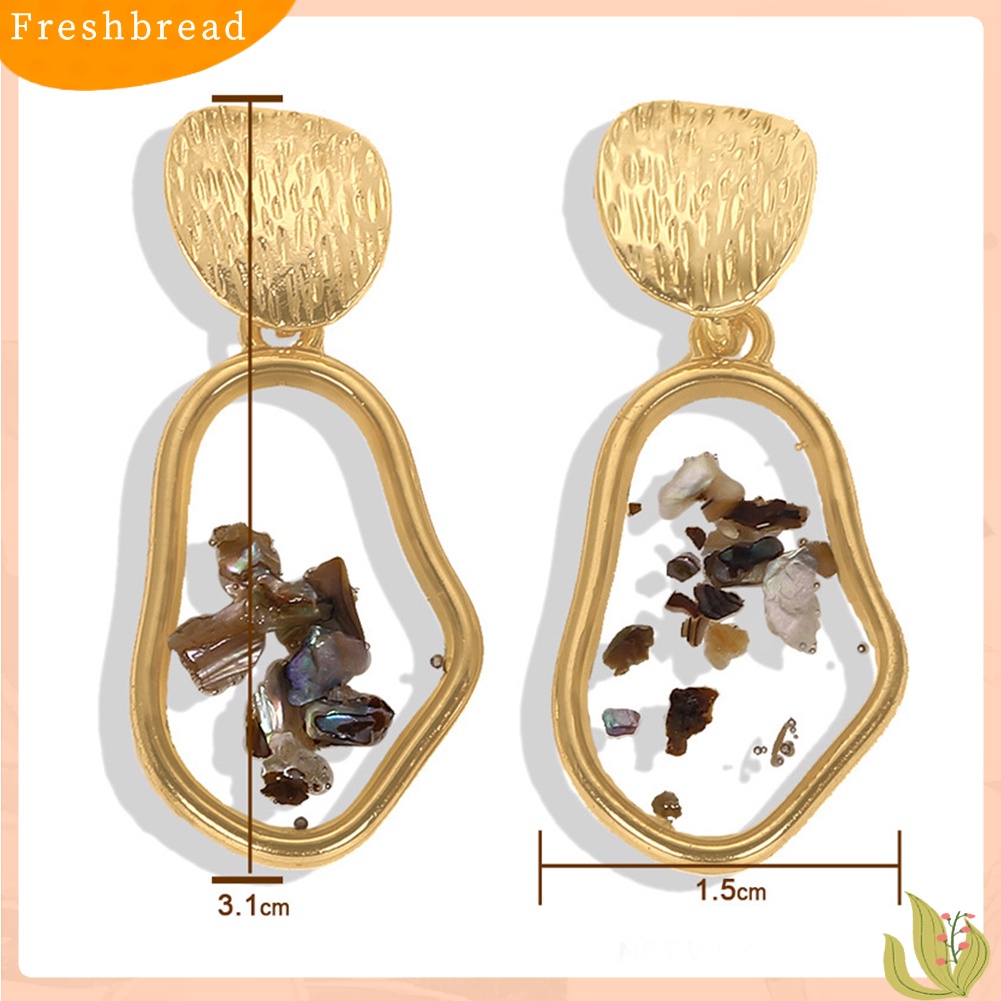 &lt; Freshbread &gt; Wanita Pecah Shell Bulat Trapesium Geometris Menjuntai Telinga Stud Earrings Perhiasan