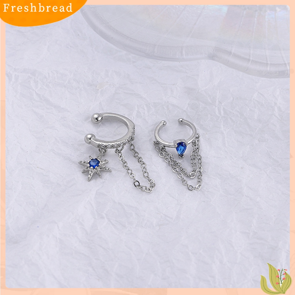 &lt; Freshbread &gt; 1Pc Klip Anting Bintang Geometris Kubus Zirconia Gaya Korea Rantai Rumbai Klip Telinga Untuk Pesta Perjamuan Pernikahan Prom